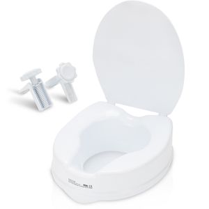 Fiqops Toilettensitzerhöhung WC-Sitze Abnehmbaren für bis 150kg mit Deckel Senioren Erhöhung 10cm