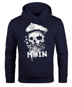 Hoodie Herren Moin Kapitän Totenkopf Anker Bart Hamburg Print Männer Fashion Streetstyle Neverless® navy M
