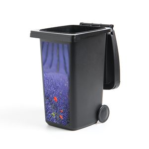 MuchoWow® Mülltonnenaufkleber Lavendel - Mohn - Blumenwiese 44x98 cm - Containeraufkleber - Aufkleber - Mülltonnen-Aufkleber