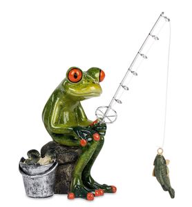 Formano lustige Frösche Figur Frosch Angler sitzend Fisch Poly 15 cm