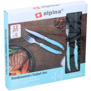 Alpina 12 tlg. Steakbesteck Steakmesser Steakgabel Besteckset Blau