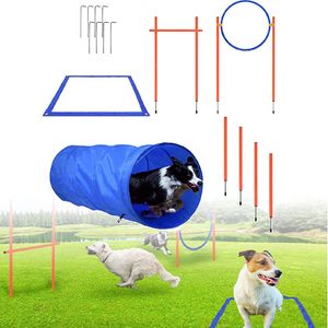 ACXIN Agility-Ausrüstungsset für Hunde Hindernisse mit Hundetunnel Stangen, Sprungring Hürdenstange Höhenverstellbar Agility-Set