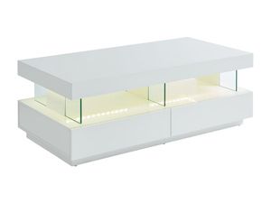 Couchtisch Hochglanz LED mit 2 Schubladen + 2 Ablagen - MDF - Weiß - FABIO