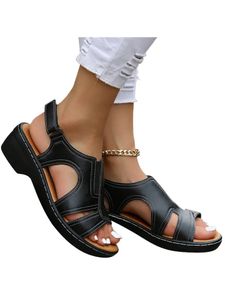 Damens Sandalen Freizeitschuhe Wedge Absatz Sandale Summer Beach Vintage Knöchelgurt Schuhe Schwarz,Größe:EU 38