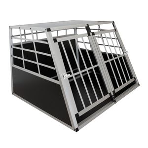 Juskys Alu Hunde-Transportbox XL - 96 × 91 × 70 cm – Auto Hundebox robust & pflegeleicht – 2 Gittertüren verschließbar - Reisebox für Hunde