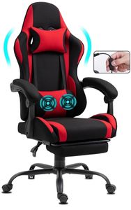 GEMANI Stoff Bürostuhl Gaming Stuhl  Gaming Sessel Ergonomischer mit Fußstütze Kopfstütze Massage-Lendenkissen Gaming Chair Drehsessel 02-0040 Rot