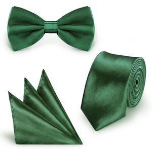 SET Krawatte Fliege Einstecktuch Dunkelgrün  einfarbig uni aus Polyester