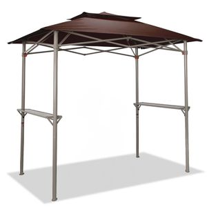 Wiltec Grillpavillon in Kaffee 242 x 158 x 250 cm, BBQ Pavillon mit Rauchabzug, Grillüberdachung mit wasserfester Dachplane, Grillzelt mit 2 Ablagen