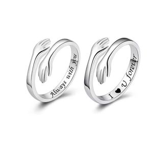 INF Ring mit sich umarmenden Händen und Text 2er-Pack Silber