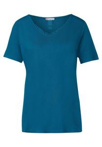 Street One V-Neck Shirt mit Spitze, deep splash blue