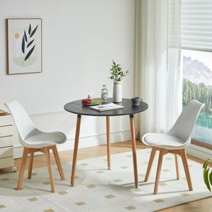 H.J WeDoo Esstisch 80x80x73 cm, Küchentisch Esszimmertisch für 2-4 Personen, Rund Tisch mit Buchenbeine, Modern Design, Schwarz