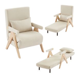 Merax Loungesessel 3-in-1 Klappbarer Umbausessel mit Schlaffunktion, Schlafsessel mit 6-fach verstellbare Rückenlehne, Natur