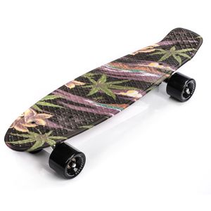 Skateboard Komplette 22" Mini Cruiser Board Retro Komplettboard für Anfänger Kinder Jugendliche Erwachsene, 56x15cm Meteor Multicolour FLOWERS black