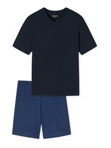 Schiesser Shorty leichter Schlafanzug Comfort Essentials nachtblau 52