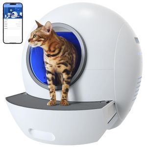 ELS PET Automatisches Katzenklo: WiFi Selbstreinigende Katzentoilette mit APP Steuerung/Max Kapazität/LED Alert Licht