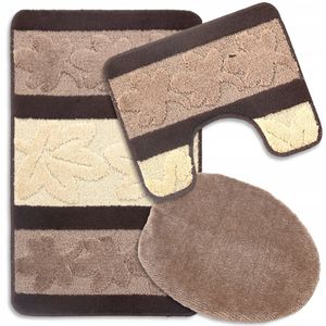 Badteppich Set 3-tlg. Asma - Badezimmer Teppich Rutschfest & Weich - Badteppich, Badvorleger - Badematten Set Braun/Beige 50x80 cm