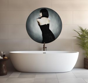 Wallario wasserfestes Poster selbstklebend 90 x 90 cm, Schöne Frau im schwarzen Kleid zeigt ihren Rücken, Badezimmerposter Spritzschutz mit Hochglanzoberfläche in Glasoptik