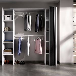 Kleiderschrank Dgond, Struktur für begehbaren Kleiderschrank, offene Garderobe, 180 x 50 x 205 cm, Weiß und Grau