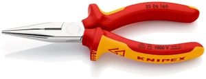 Knipex Flachrundzange DIN ISO 5745 Länge 160mm mit Schneide gerade VDE Chrom 2K-Hüllen - 25 06 160 SB