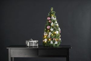 Stożek jodłowy LED "Noel", ok. 34x65 cm, różowy/srebrny