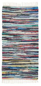 Boho Teppich Multi 90 x 160 cm aus 100% Baumwolle handgewebter Flickenteppich mit Fransen Fleckerlteppich Teppich bunt