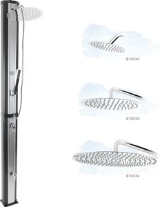 Solardusche Gartendusche mit Handbrause Fußdusche Edelstahlduschkopf Schutzhülle Thermometer (40 Liter) V2024, Duschkopf:Steinkirch 200 mm, Handbrause:Stabhandbause 22x3cm