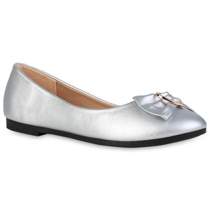 VAN HILL Damen Klassische Ballerinas Schleifen Freizeit-Schuhe 838321, Farbe: Silber, Größe: 40