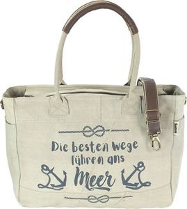 Sunsa Damen große Handtasche. XXL Tasche aus Canvas & Leder. Nachhaltige Strandtasche/Weekender in Maritim Motiv.