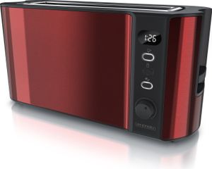 Arendo Toaster, 1 langer Schlitz, für 2 Scheiben, 1000 W, Langschlitz, Brötchenaufsatz, Wärmeisolierendes Gehäuse, Display, rot