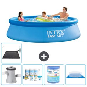 Intex runder aufblasbarer Easy Set-Schwimmpool – 305 x 76 cm – Blau – inklusive Pumpe Wartungspaket - Filter - Bodenplane - Solarmatte