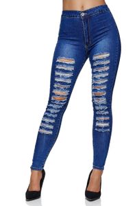 Elara Damen Jeans High Waist Destroyed 547-4 Dunkelblau-36 (S)