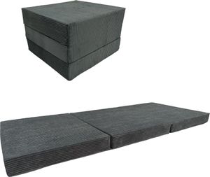Vankúše24 skladací matrac 195x80x10, poťah z antracitovej manšestrovej tkaniny, skladacia posteľ pre hostí z peny, skladací matrac pre dospelých, matrac pre hostí