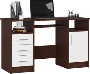 Schreibtisch Ana, Tastaturablage, 3 Schubladen, 1 Ablagefach mit Tür, 2 offene Ablagefächer, B124 x H74 x T52 cm, 45 kg Farbe: Dunkelbraun, Weiß