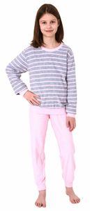 Mädchen Frottee Pyjama langarm mit Bündchen Schlafanzug mit Herz - Motiv - 65498