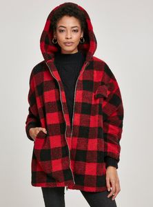 Dětský kabát Urban Classics Ladies Hooded Oversized Check Sherpa Jacket firered/blk - 4XL