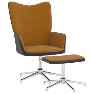 Prolenta Premium - Relaxačné kreslo s taburetom hnedý zamat a PVC