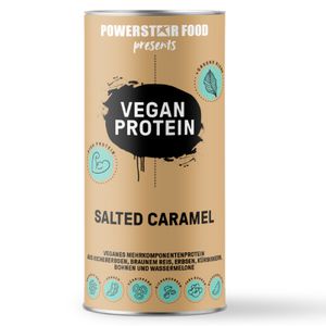 Powerstar VEGAN PROTEIN POWDER 500 g | Ohne Soja | Mehrkomponenten Protein-Pulver mit 10 Superfoods | Ideal zum Muskelaufbau | Salted Caramel