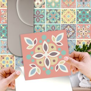 WALPLUS 24 Stück 15x15cm Marbella Buntes Spanisch Mehrfarbig Wandfliesen Aufkleber Küchenrückwand Selbstklebende Fliesen Küche Bad Dekoration Fliesenfolie Fliesenabziehbilder