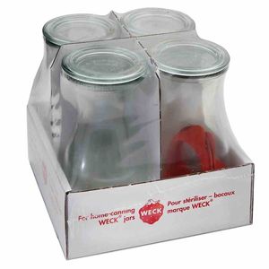 WECK 4T7-63 Saftflasche 1/4L inkl. Ringe und Klammern, klar/rot/silber (4er Pack)