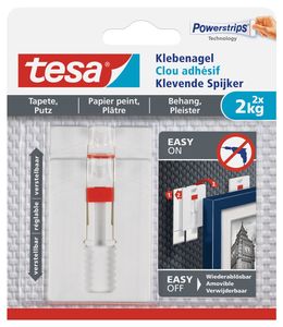 tesa Powerstrips Klebenagel für Tapeten und Putz 2,0 kg 2 Nägel + 6 Strips