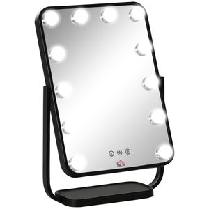 HOMCOM Hollywoodské kosmetické zrcadlo, kosmetické zrcadlo s 12 stmívatelnými LED světly, 12W toaletní zrcadlo se 3 barvami světla, dotykové ovládání pro ložnici 32,8 x 11 x 47,4 cm