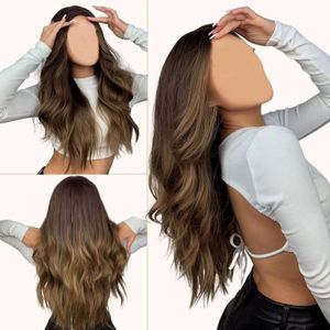 Homezie Perücke - Schokoladenbraun - Langes gewelltes Haar - Balayage - Damenperücken - Perücken - Waschbar - Kämmbar - Hochwertig - Langhaarperücken für Damen