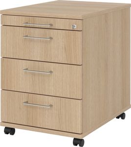 bümö Rollcontainer mit Schubladen, Container abschließbar aus Holz in Eiche - Rollwagen für's Büro als Schreibtisch Unterschrank, Bürocontainer od.