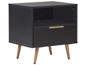 BELIANI Nachttisch Schwarz Faserplatte mit 1 Schublade und 1 Fach goldene Metallbeine rechteckig Retro-Stil Schlafzimmer Möbel