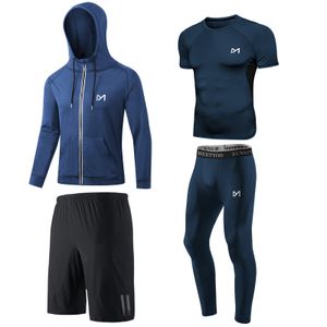 4er/Set Herren Trainingsanzug Sportanzug Jogginganzug Kompressionsshirt Kompressionshose Funktionsshirt Laufhose für Running Gym Fitness Blau XL