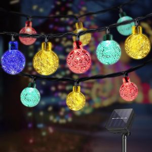 LQWELL® Solar Lichterkette Aussen 5M 15LED 8 Modi für Innen und Aussen Kettenlicht Kristall Kugeln IP44 Wasserdicht Garten (Bunt)