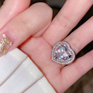 Silberne Eheringe, Prinzessinnen-Schliff, Herz-Zirkon-Fingerringe, Verlobungsring für Damen, Schmuck