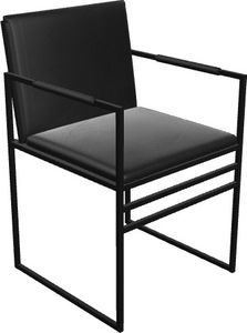 Aspro Furniture, moderner Stuhl, robustes Metallstuhl, für das Esszimmer, für die Küche, bequem, mit Armlehnen, schwarzes Ökoleder