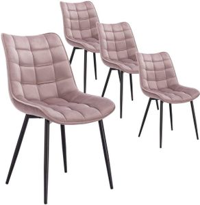 WOLTU Esszimmerstühle 4er-Set, Polsterstuhl mit Rückenlehne, bis 120 kg belastbar, Sitzfläche aus Samt, Metallbeine, Rosa