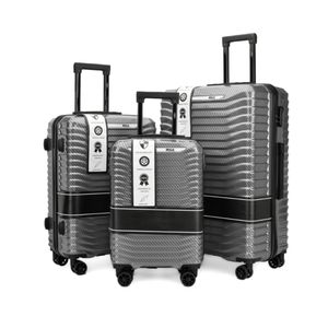 FORTENA Reisekofferset Klappbarer Koffer Set aus Polycarbonat Reisegepäck 4 Räder und Griff Zahlenschloss leicht 3 Stück XXL-XL-L GRAU